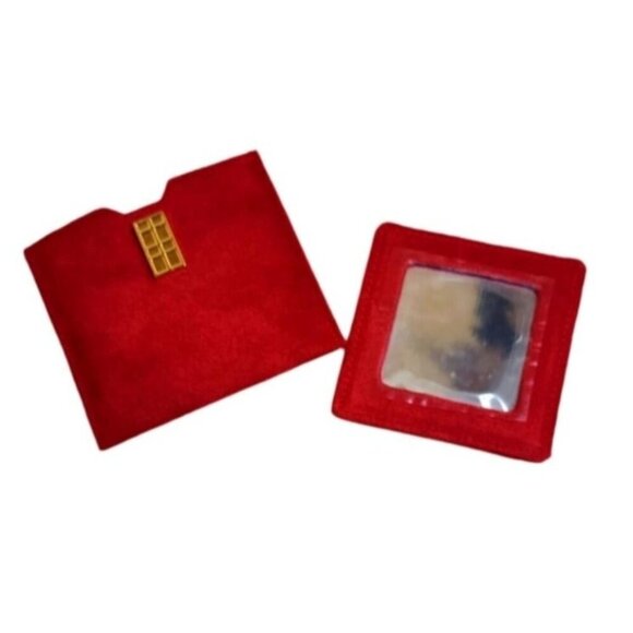 ELIZABETH ARDEN VINTAGE 1980s Red Faux Suede Travel MIRROR Compact Pouch NEW - Picture 1 of 6